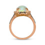 side view of ethiopian opal white and brown diamond halo ring in 14k rose gold with black rhodium