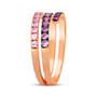 full view of shades of pink sapphire wrap band ring in 14k rose gold with black rhodium