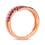 side view of shades of pink sapphire wrap band ring in 14k rose gold with black rhodium