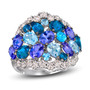 sapphire tanzanite and multi gem cluster ring in 14k white gold front