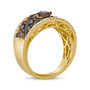 side view of brown and champagne diamond cluster band ring in 14k yellow gold
