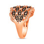 full view of brown and champagne diamond cluster band ring in 14k rose gold