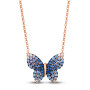 blue and white sapphire butterfly pendant necklace in 14k rose gold