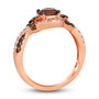 side view of brown diamond and white diamond split shank ring in 14k rose gold with black rhodium