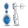 side view of blue sapphire and diamond drop earrings in 14k white gold with black rhodium
