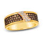 gents brown and white diamond band ring in 14k yellow gold with black rhodium