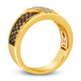 side view of gents brown and white diamond band ring in 14k yellow gold with black rhodium