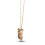 side view of owl pendant with brown and white diamonds in 14k rose gold