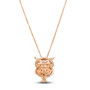back view of owl pendant with brown and white diamonds in 14k rose gold
