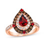 garnet white and brown diamond double halo ring in 14k rose gold