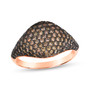 brown diamond pave dome ring in 14k rose gold with black rhodium