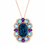 London blue topaz sky blue topaz amethyst diamond pendant necklace in 14k rose gold