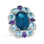london blue topaz and multi gem cocktail ring in 14k white gold front