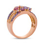 side view of pink tourmaline amethyst morganite and diamond multi-stone ring in 14k rose gold with black rhodium