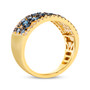 side view of three-tone blue topaz brown and champagne diamond cluster ring in 14k yellow gold