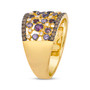 full view of garnet rhodolite pink sapphire pink tourmaline and diamond cluster ring 14k yellow gold