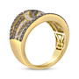 side view of brown and white diamond wide band ring in 14k yellow gold with black rhodium