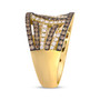 full view of brown and white diamond wide band ring in 14k yellow gold with black rhodium