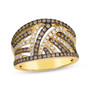brown and white diamond wide band ring in 14k yellow gold with black rhodium