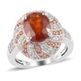 orange kyanite champagne diamond and white zircon swirl halo ring in two-tone sterling silver