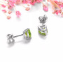 close up of peridot 6mm heart stud earrings in rhodium over sterling silver