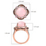 peruvian pink opal and multi gem round double halo ring in 18k rose gold over sterling silver shown for size comparison