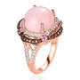 side view of peruvian pink opal and multi gem round double halo ring in 18k rose gold over sterling silver