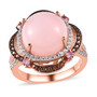 peruvian pink opal and multi gem round double halo ring in 18k rose gold over sterling silver