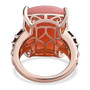 full view of peruvian pink opal and rhodolite garnet cushion cocktail ring in 18k rose gold over sterling silver