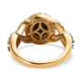 full view of black star sapphire and white zircon halo infinity shank ring in 18k yellow gold over sterling silver