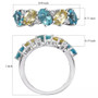 blue yellow apatite and white zircon band ring in rhodium over sterling silver shown for size comparison