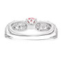 full view of lab pink solitaire and white diamond wave ring in rhodium over sterling silver