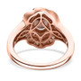 full view of pink apatite champagne and white diamond halo ring in 18k rose gold over sterling silver