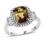 andalusite and diamond cushion halo ring in 950 platinum