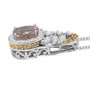 side view of turkish diaspore yellow sapphire and zircon ornate halo pendant necklace in rhodium over sterling silver