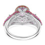 Underside gallery view of rubellite tourmaline halo ring with pink sapphire and zircon detailing