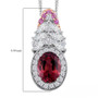 rubellite tourmaline pink sapphire and zircon ornate halo pendant necklace in rhodium over sterling silver shown for size comparison