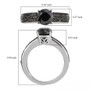 full view of black diamond pave shank solitaire ring in black and white rhodium over sterling silver