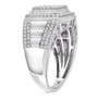 side view of diamond cluster gent’s ring with rolex-style shank in rhodium over sterling silver