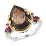 front view of chocolate sapphire and rhodolite two-tone 18k yellow gold and rhodium over sterling silver