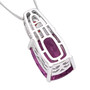 back view of pink fluorite rhodolite garnet and zircon pendant necklace in rhodium over sterling silver
