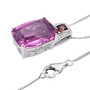 side view of pink fluorite rhodolite garnet and zircon pendant necklace in rhodium over sterling silver