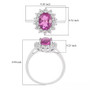 pink fluorite and white zircon oval halo ring in rhodium over sterling silver shown for size comparison
