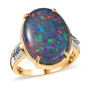 front view of australian boulder opal triplet and diamond ring in 10k yellow gold