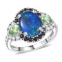 front view of australian boulder opal triplet and multi gem halo ring in rhodium over sterling silver