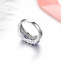 full view of oval sapphire and white zircon band ring in rhodium over sterling silver