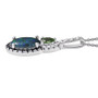 side view of australian boulder oval opal triplet and multi gem halo pendant necklace in rhodium over sterling silver