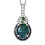 front view of australian boulder opal triplet and multi gem halo pendant necklace in rhodium over sterling silver