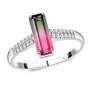 watermelon tourmaline emerald cut and diamond 14k white gold ring