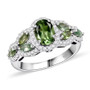 Front view of green apatite and white zircon ring in rhodium-plated sterling silver, professional studio lighting